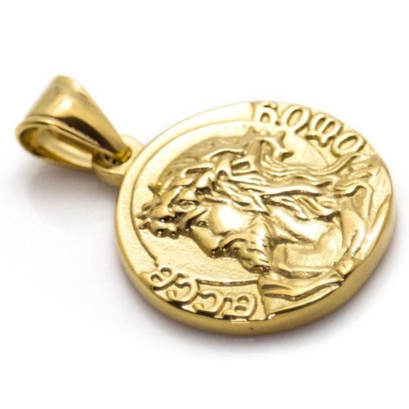 18k Gold Plated Jesus Portrait Pendant Coin Necklace - Picture 3 of 6